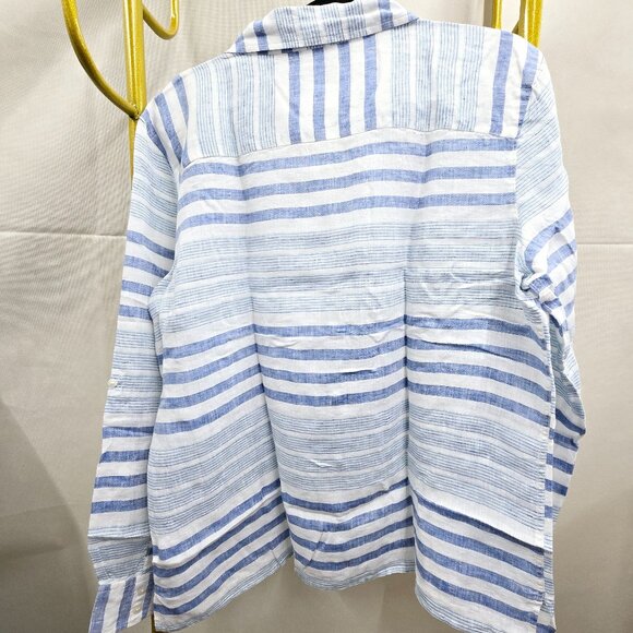 NWT UNTUCKit VIETTI BLUE WHITE STRIPED 100% LINEN BUTTON FRONT COLLARED SHIRT - Picture 3 of 8